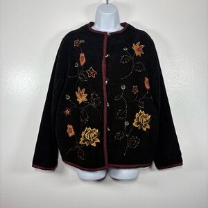White Stag Embroidered Beaded Jacket Floral Boho Asian Inspired Toggle Coat SzS